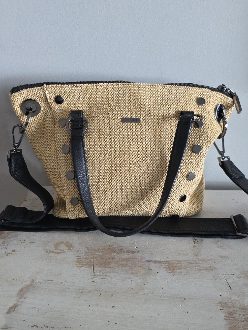 HAMMIT Daniel Chaparral Raffia Gunmetal Leather Bag